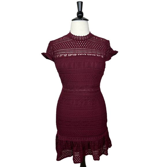 Foxiedox Ellie Lace Fit and Flare Mini Dress Burgundy Women XL NWT Ruffle - Picture 3 of 16